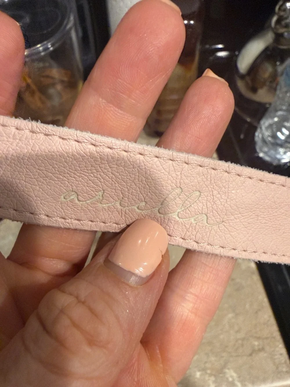 Caden Lane personalized Pink Leather Pacifier Clip with Wood Accent 
